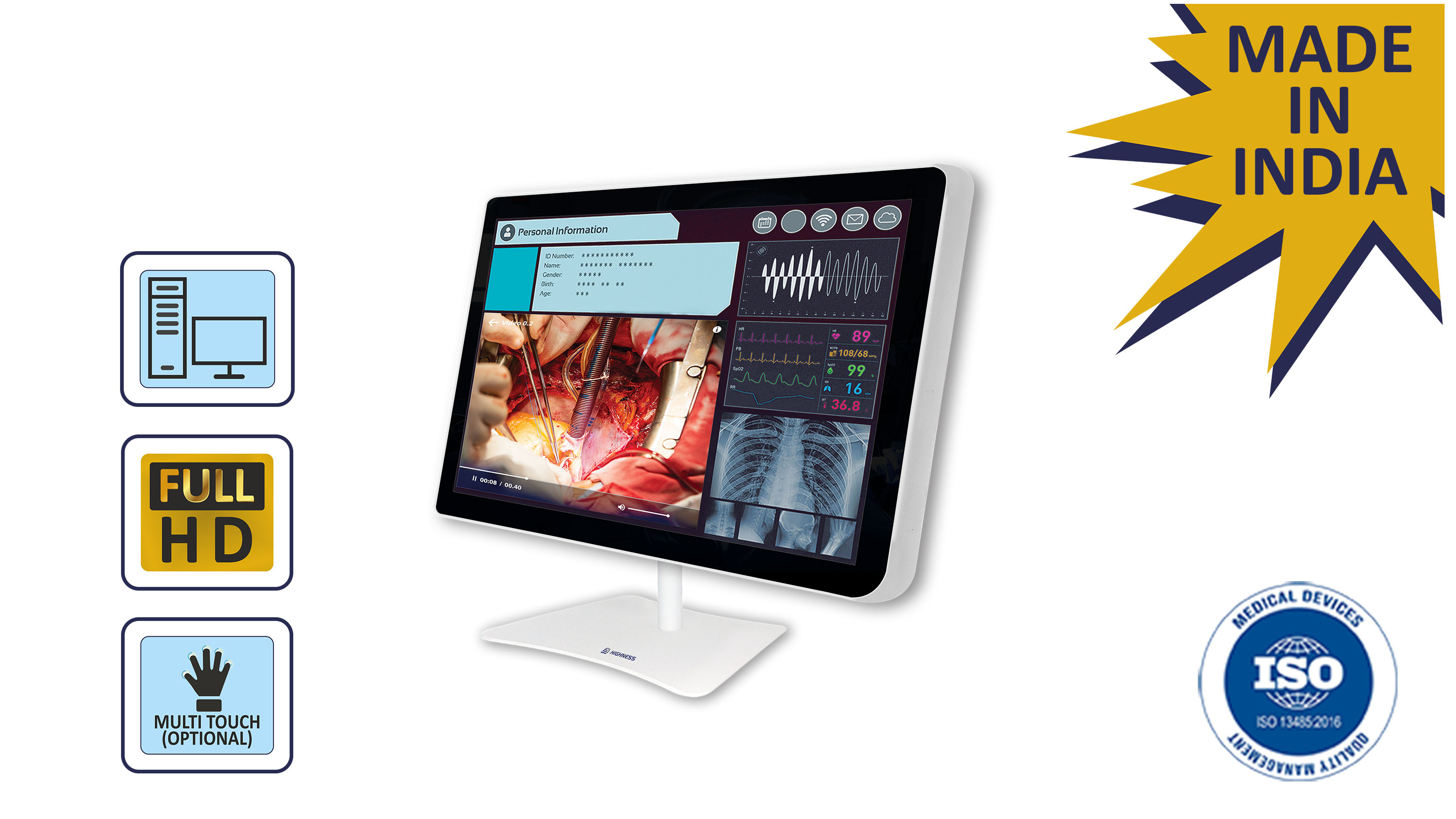 MHSD-1800WST 18.5" Medical Grade Workstation With  Multi-Point Projected Touch Screen