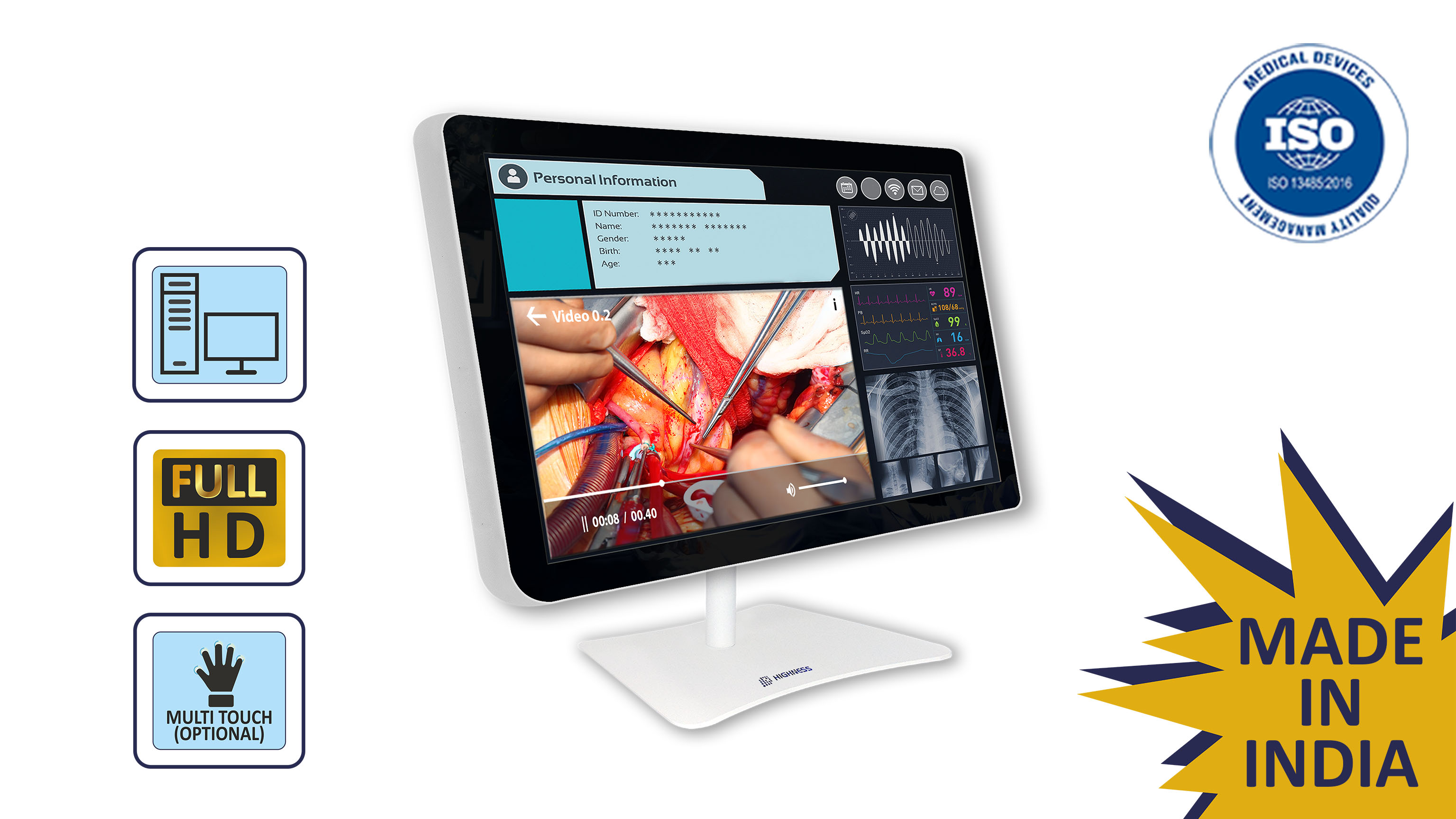 MHSD-2100WST 21.5" Medical Grade Workstation With  Multi-Point Projected Touch Screen